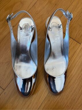 Christian Louboutin Metallic Silver Slingback Pumps